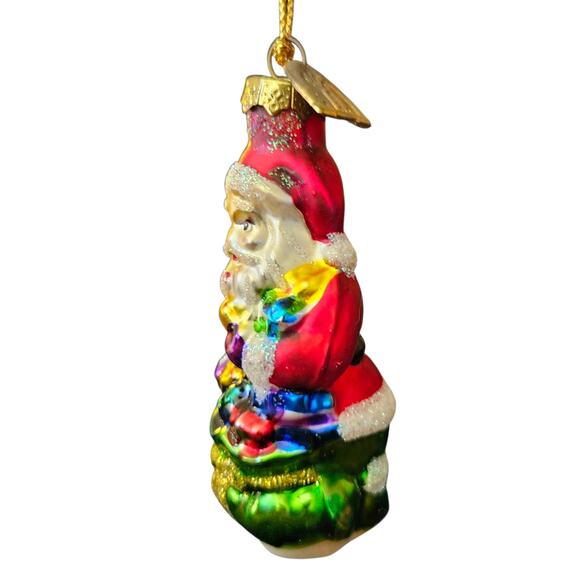 Christopher Radko Glass Santa Ornament 3" Hand Blown Painted Poland Hat Glitter - Picture 2 of 6